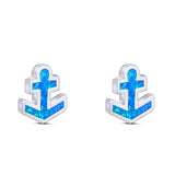Anchor Stud Earring Lab Created Opal Solid 925 Sterling Silver (9mm)