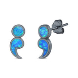 Semicolon Stud Earrings Lab Created Opal 925 Sterling Silver (11mm)