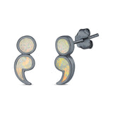 Semicolon Stud Earrings Lab Created Opal 925 Sterling Silver (11mm)