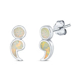 Semicolon Stud Earrings Lab Created Opal 925 Sterling Silver (11mm)