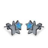 Stars Stud Earrings Lab Created Opal 925 Sterling Silver (9mm)