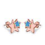 Stars Stud Earrings Lab Created Opal 925 Sterling Silver (9mm)