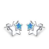 Stars Stud Earrings Lab Created Opal 925 Sterling Silver (9mm)