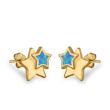 Stars Stud Earrings Lab Created Opal 925 Sterling Silver (9mm)