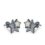 Stars Stud Earrings Lab Created Opal 925 Sterling Silver (9mm)