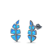 Leaf Stud Earrings Lab Created Opal 925 Sterling Silver (14mm)