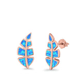 Leaf Stud Earrings Lab Created Opal 925 Sterling Silver (14mm)