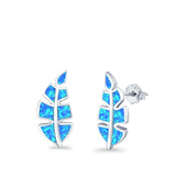 Leaf Stud Earrings Lab Created Opal 925 Sterling Silver (14mm)