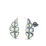 Leaf Stud Earrings Lab Created Opal 925 Sterling Silver (14mm)