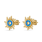 Sun Stud Earrings Lab Created Opal 925 Sterling Silver (11mm)