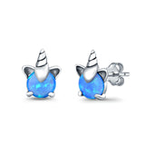 Unicorn Stud Earrings Created Opal 925 Sterling Silver (10mm)