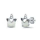 Unicorn Stud Earrings Created Opal 925 Sterling Silver (10mm)