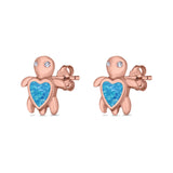 Turtle Stud Earrings Lab Created Opal Simulated CZ 925 Sterling Silver (9mm)