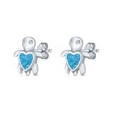 Turtle Stud Earrings Lab Created Opal Simulated CZ 925 Sterling Silver (9mm)