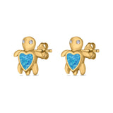 Turtle Stud Earrings Lab Created Opal Simulated CZ 925 Sterling Silver (9mm)