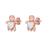 Turtle Stud Earrings Lab Created Opal Simulated CZ 925 Sterling Silver (9mm)