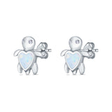Turtle Stud Earrings Lab Created Opal Simulated CZ 925 Sterling Silver (9mm)