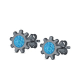 Sun Stud Earrings Lab Created Opal 925 Sterling Silver (8mm)