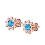 Sun Stud Earrings Lab Created Opal 925 Sterling Silver (8mm)