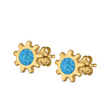 Sun Stud Earrings Lab Created Opal 925 Sterling Silver (8mm)