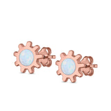 Sun Stud Earrings Lab Created Opal 925 Sterling Silver (8mm)