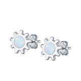 Sun Stud Earrings Lab Created Opal 925 Sterling Silver (8mm)