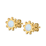 Sun Stud Earrings Lab Created Opal 925 Sterling Silver (8mm)