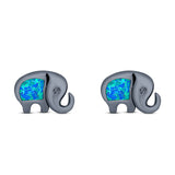 Elephant Stud Earring Created Opal Solid 925 Sterling Silver (7mm)