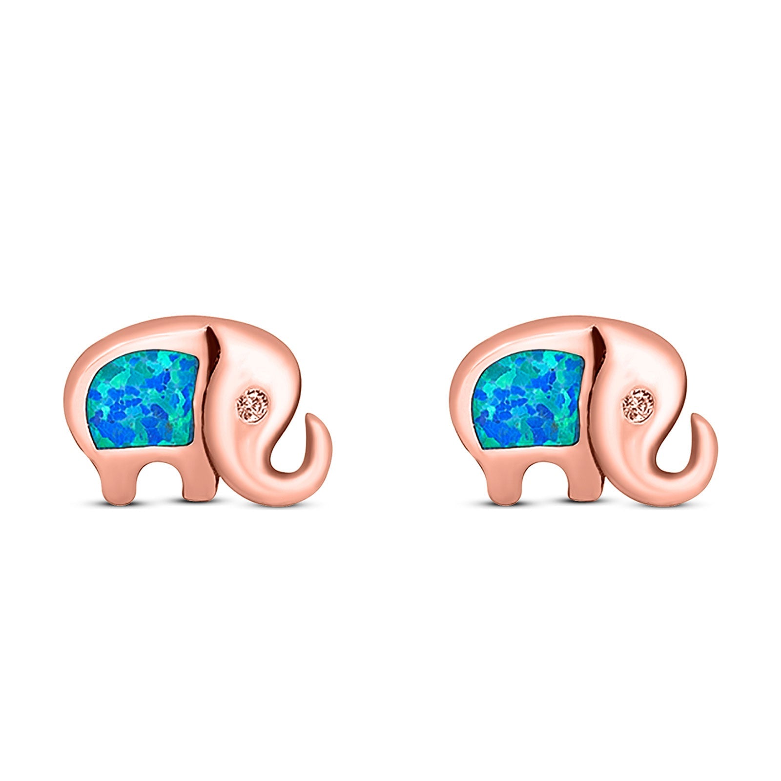 Elephant Stud Earring Created Opal Solid 925 Sterling Silver (7mm)