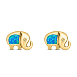 Elephant Stud Earring Created Opal Solid 925 Sterling Silver (7mm)