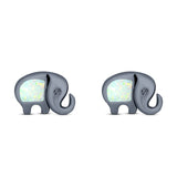 Elephant Stud Earring Created Opal Solid 925 Sterling Silver (7mm)