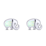 Elephant Stud Earring Created Opal Solid 925 Sterling Silver (7mm)