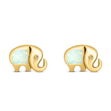 Elephant Stud Earring Created Opal Solid 925 Sterling Silver (7mm)