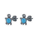 Turtle Stud Earrings Lab Created Opal Simulated CZ 925 Sterling Silver (10mm)