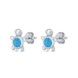 Turtle Stud Earrings Lab Created Opal Simulated CZ 925 Sterling Silver (10mm)