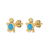 Turtle Stud Earrings Lab Created Opal Simulated CZ 925 Sterling Silver (10mm)