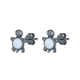 Turtle Stud Earrings Lab Created Opal Simulated CZ 925 Sterling Silver (10mm)
