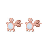 Turtle Stud Earrings Lab Created Opal Simulated CZ 925 Sterling Silver (10mm)