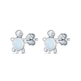 Turtle Stud Earrings Lab Created Opal Simulated CZ 925 Sterling Silver (10mm)