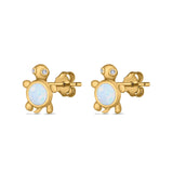 Turtle Stud Earrings Lab Created Opal Simulated CZ 925 Sterling Silver (10mm)