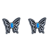 Butterfly Stud Earring Lab Created Opal Solid 925 Sterling Silver (7mm)