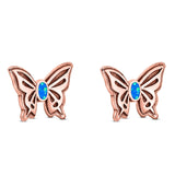 Butterfly Stud Earring Lab Created Opal Solid 925 Sterling Silver (7mm)