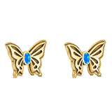 Butterfly Stud Earring Lab Created Opal Solid 925 Sterling Silver (7mm)