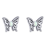 Butterfly Stud Earring Lab Created Opal Solid 925 Sterling Silver (7mm)