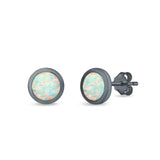 Round Half Ball Stud Earrings Created Opal 925 Sterling Silver (6mm)