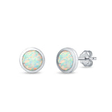 Round Half Ball Stud Earrings Created Opal 925 Sterling Silver (6mm)