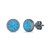 Round Stud Earrings Lab Created Opal 925 Sterling Silver (4mm-10mm)
