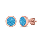 Round Stud Earrings Lab Created Opal 925 Sterling Silver (4mm-10mm)
