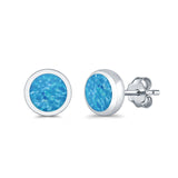 Round Stud Earrings Lab Created Opal 925 Sterling Silver (4mm-10mm)