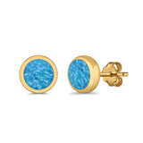 Round Stud Earrings Lab Created Opal 925 Sterling Silver (4mm-10mm)